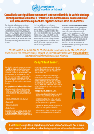 Conseils de santé publique concernant la récente flambée de variole du singe 
(orthopoxvirose simienne) à l’intention des homosexuels, des bisexuels et 
des autres hommes qui ont des rapports sexuels avec des hommes