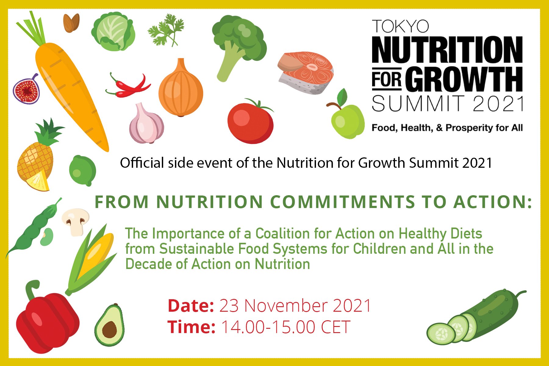 Nutrition for Growth Summit 2021 - healthy diets side event poster